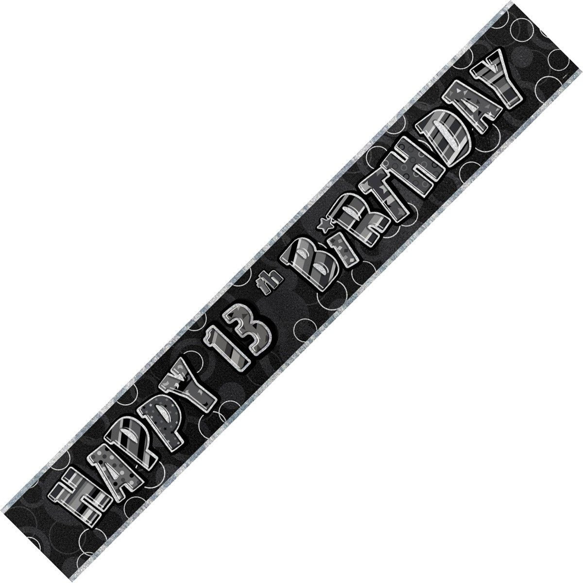 Glitz Black & Silver "Happy 13th Birthday" Foil Banner - 3.65m - The Party Marketplace