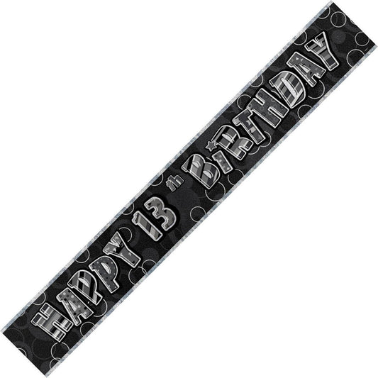 Glitz Black & Silver "Happy 13th Birthday" Foil Banner - 3.65m - The Party Marketplace
