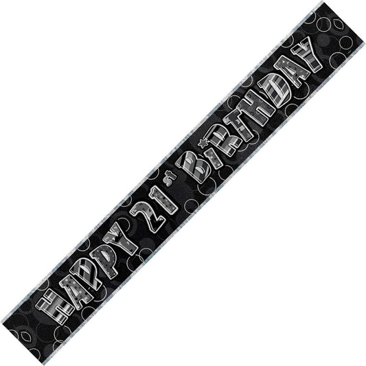 Glitz Black & Silver "Happy 21st Birthday" Foil Banner - 3.65m - The Party Marketplace