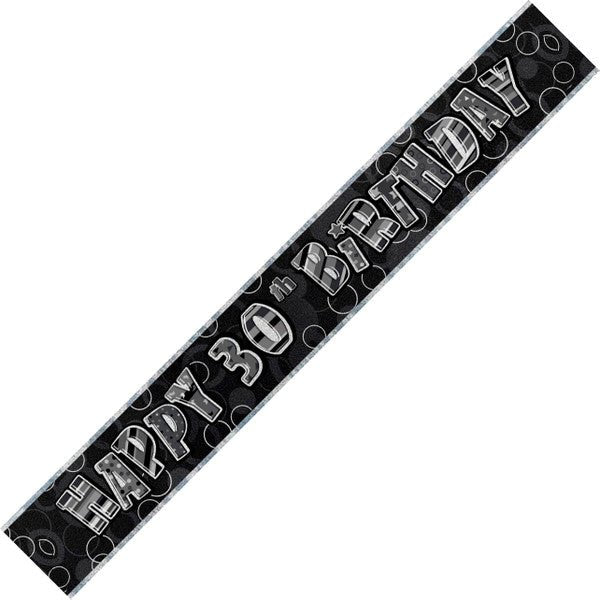Glitz Black & Silver "Happy 30th Birthday" Foil Banner - 3.65m - The Party Marketplace