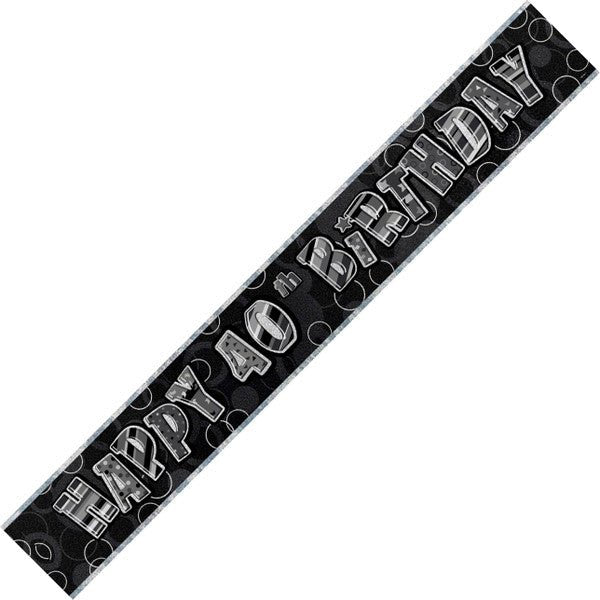Glitz Black & Silver "Happy 40th Birthday" Foil Banner - 3.65m - The Party Marketplace