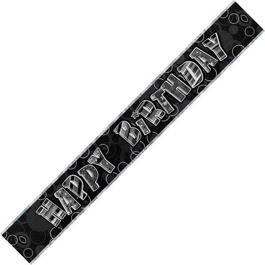 Glitz Black & Silver "Happy Birthday" Foil Banner - 3.65m - The Party Marketplace