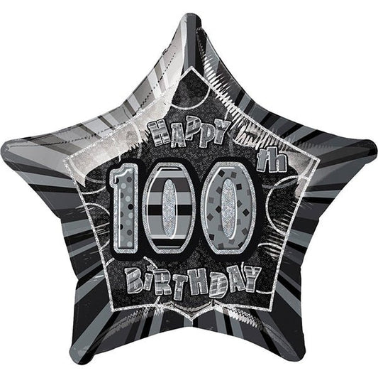 Glitz Black Star "100" Foil Balloon 50cm - The Party Marketplace