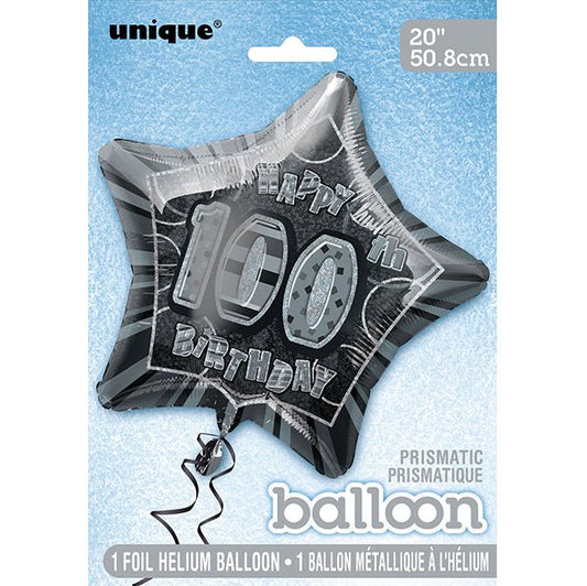 Glitz Black Star "100" Foil Balloon 50cm - The Party Marketplace