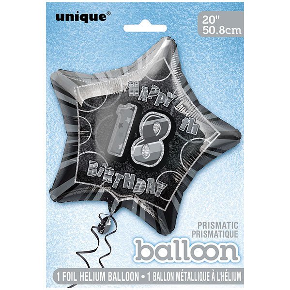 Glitz Black Star "18" Foil Balloon 50cm - The Party Marketplace