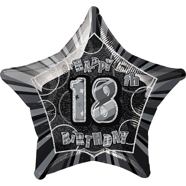 Glitz Black Star "18" Foil Balloon 50cm - The Party Marketplace