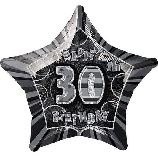 Glitz Black Star "30" Foil Balloon 50cm - The Party Marketplace
