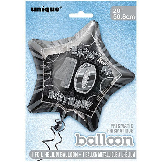 Glitz Black Star "40" Foil Balloon 50cm - The Party Marketplace