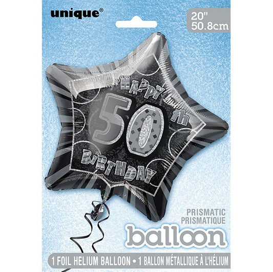 Glitz Black Star "50" Foil Balloon 50cm - The Party Marketplace