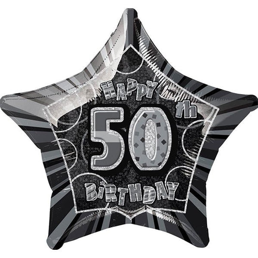 Glitz Black Star "50" Foil Balloon 50cm - The Party Marketplace