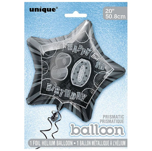 Glitz Black Star "80" Foil Balloon 50cm - The Party Marketplace