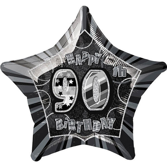 Glitz Black Star "90" Foil Balloon 50cm - The Party Marketplace