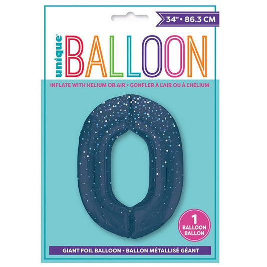 Glitz Blue "0" Numeral Foil Balloon (86cm) - The Party Marketplace