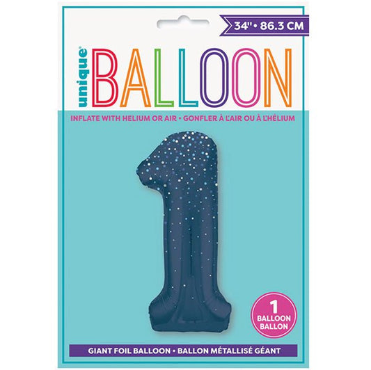 Glitz Blue "1" Numeral Foil Balloon (86cm) - The Party Marketplace
