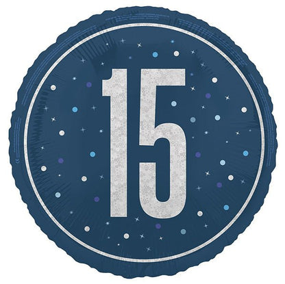Glitz Blue "15" Foil Prismatic Balloon 45cm - The Party Marketplace