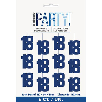 Glitz Blue "18" Hanging Decorations (Pack of 6) - The Party Marketplace