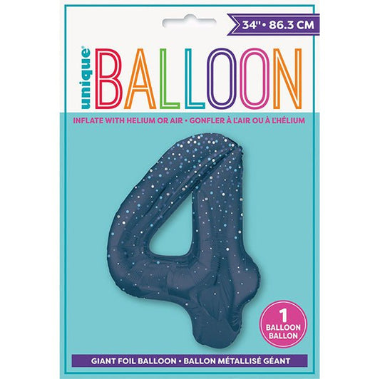 Glitz Blue "4" Numeral Foil Balloon (86cm) - The Party Marketplace