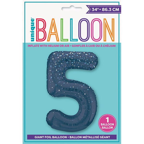 Glitz Blue "5" Numeral Foil Balloon (86cm) - The Party Marketplace