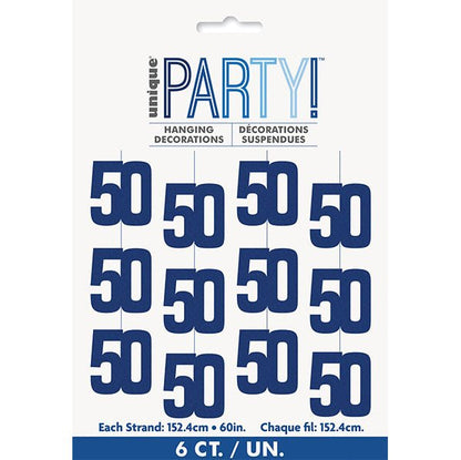 Glitz Blue "50" Hanging Decorations (Pack of 6) - The Party Marketplace