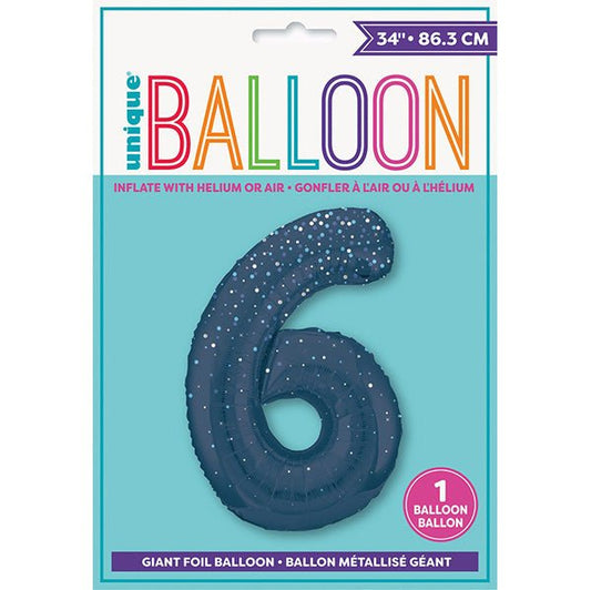 Glitz Blue "6" Numeral Foil Balloon (86cm) - The Party Marketplace