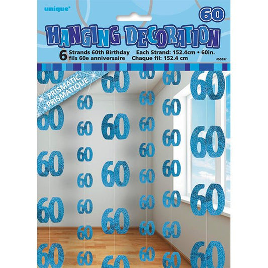 Glitz Blue "60" Hanging Decorations (Pack of 6) - The Party Marketplace