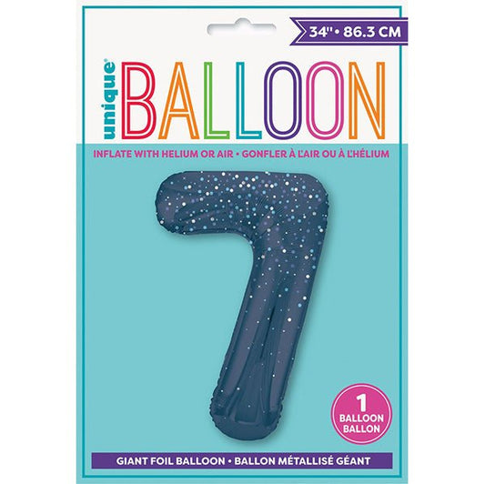 Glitz Blue "7" Numeral Foil Balloon (86cm) - The Party Marketplace