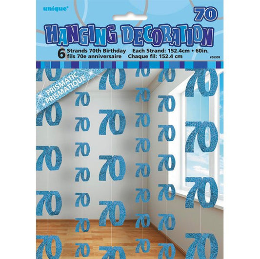 Glitz Blue "70" Hanging Decorations (Pack of 6) - The Party Marketplace
