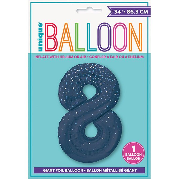 Glitz Blue "8" Numeral Foil Balloon (86cm) - The Party Marketplace