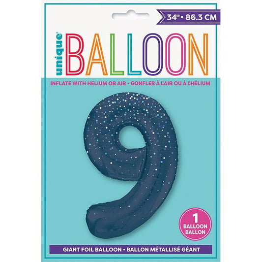 Glitz Blue "9" Numeral Foil Balloon (86cm) - The Party Marketplace