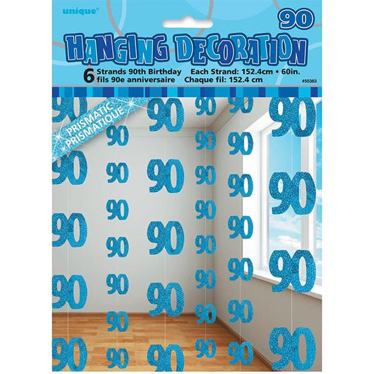 Glitz Blue "90" Hanging Decorations (Pack of 6) - The Party Marketplace
