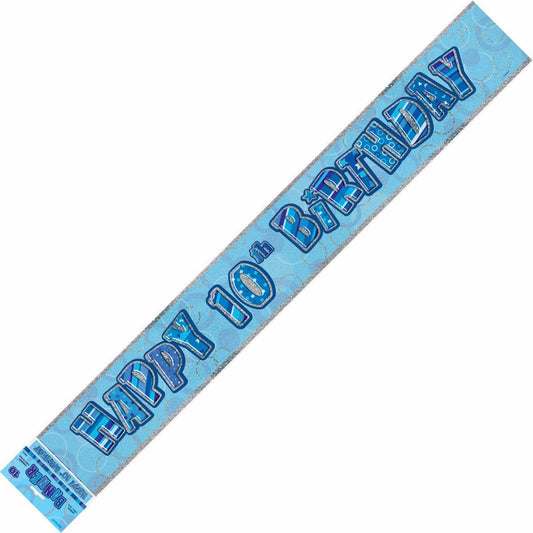 Glitz Blue "Happy 10th Birthday" Prismatic Foil Banner - 3.65m - The Party Marketplace