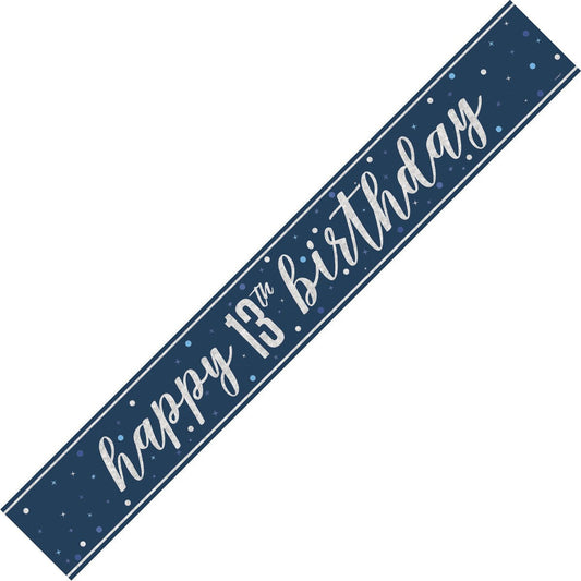 Glitz Blue "Happy 13th Birthday" Foil Banner - 2.74m - The Party Marketplace