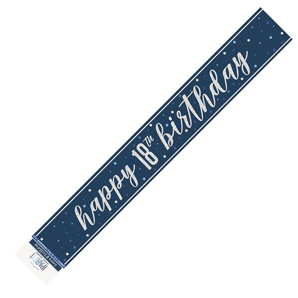 Glitz Blue "Happy 18th Birthday" Foil Banner - 2.74m - The Party Marketplace