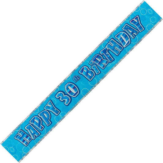 Glitz Blue "Happy 30th Birthday" Foil Banner - 3.65m - The Party Marketplace