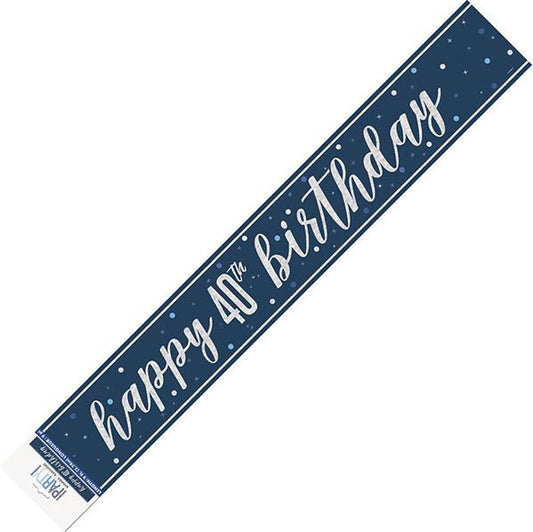 Glitz Blue "Happy 40th Birthday" Foil Banner - 3.65m - The Party Marketplace