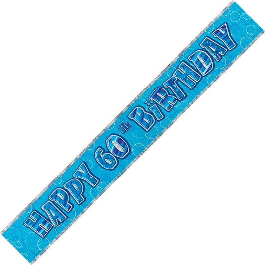 Glitz Blue "Happy 60th Birthday" Foil Banner - 3.65m - The Party Marketplace