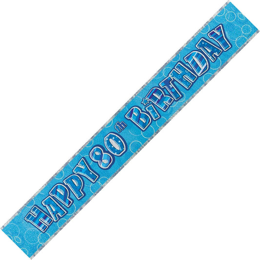 Glitz Blue "Happy 80th Birthday" Foil Banner - 3.65m - The Party Marketplace