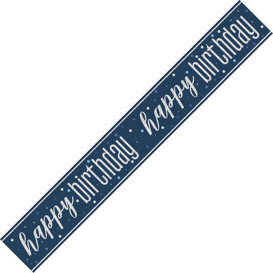 Glitz Blue "Happy Birthday" Foil Banner - 2.74m - The Party Marketplace