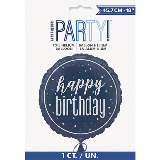 Glitz Blue "Happy Birthday" Foil Prismatic Balloon 45cm - The Party Marketplace