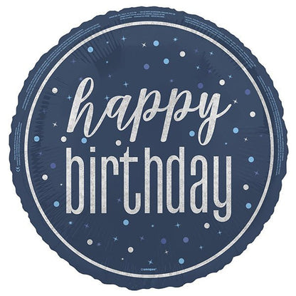 Glitz Blue "Happy Birthday" Foil Prismatic Balloon 45cm - The Party Marketplace