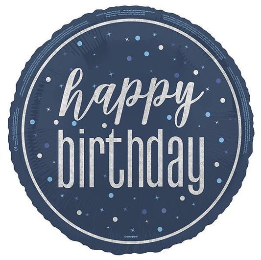 Glitz Blue "Happy Birthday" Foil Prismatic Balloon 45cm - The Party Marketplace