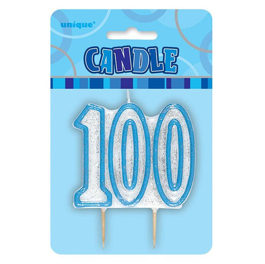 Glitz Blue Numeral Pick Candle - 100 - The Party Marketplace