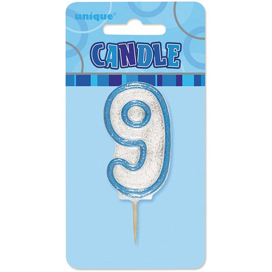 Glitz Blue Numeral Pick Candle - 9 - The Party Marketplace