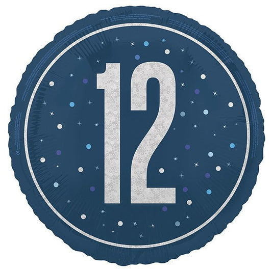 Glitz Blue Round "12" Foil Balloon 45cm - The Party Marketplace