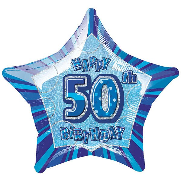 Glitz Blue Star "50" Foil Balloon 50cm - The Party Marketplace
