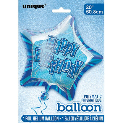 Glitz Blue Star "Happy Birthday" Foil Balloon 50cm - The Party Marketplace