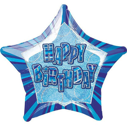 Glitz Blue Star "Happy Birthday" Foil Balloon 50cm - The Party Marketplace