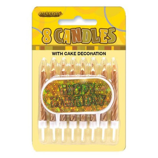 Glitz Gold 8 Candles With "Happy Birthday" Decoration - The Party Marketplace