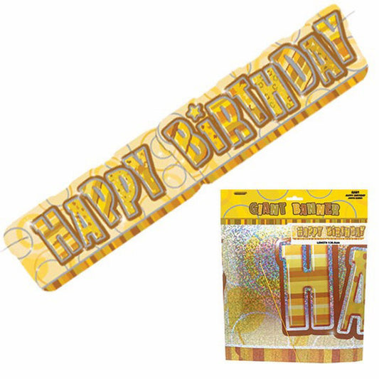 Glitz Gold "Happy Birthday" Giant Prismatic Jointed Banner - 1.36m - The Party Marketplace