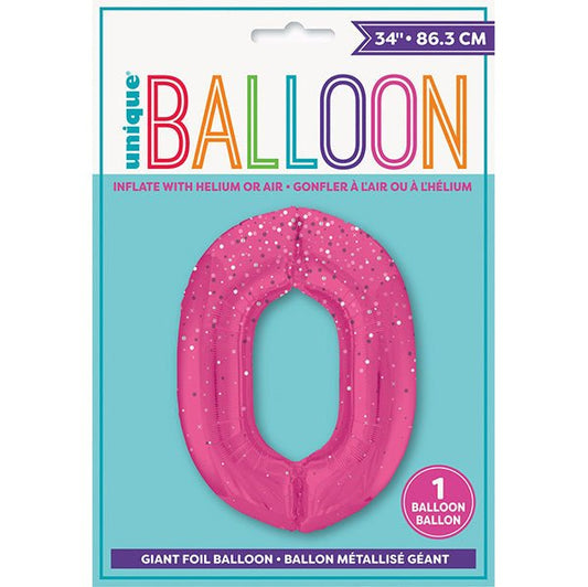 Glitz Pink "0" Numeral Foil Balloon (86cm) - The Party Marketplace